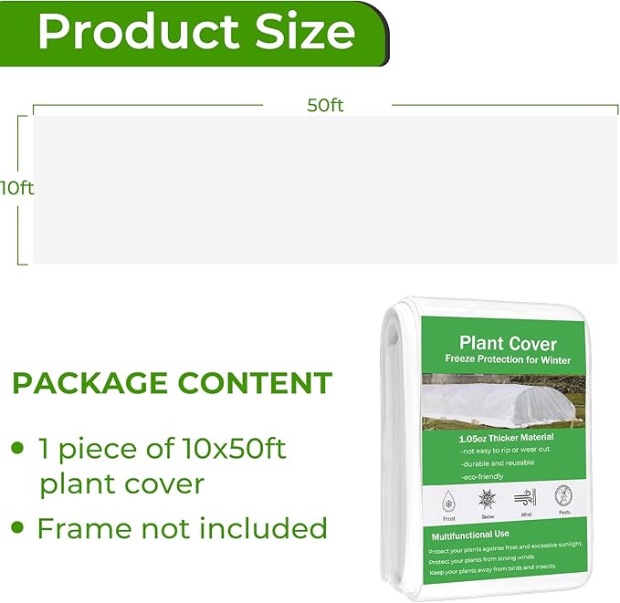 Covers Freeze Protection, Cookmaster 10x50FT Frost Cloth Plant Freeze Protection, Garden Floating Row Covers for Raised Beds/Vegetables Insect/Winter Frost (White)