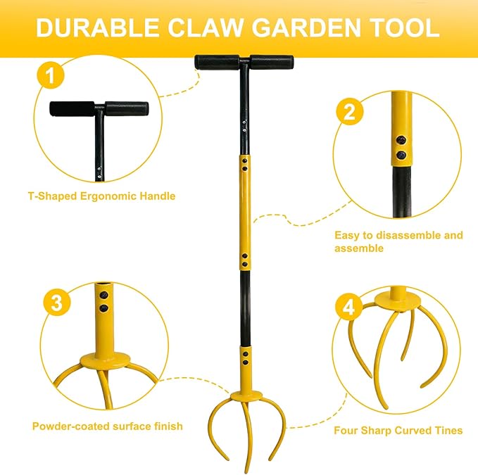 Garden Hand Tiller with Ergonomic Handle, Steel Cultivator Tiller Lawn Aerator Soil Lossener Manual Twist Tiller for Gardening