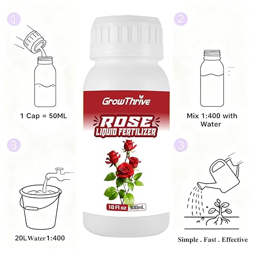 Rose Liquid Fertilizer 10 oz – Organic Rose Plant Food with Probiotics, Natural Flower Fertilizer for Bigger Blooms, Greener Leaves & Healthy Roots – Concentrated 1:400 Formula