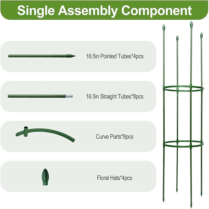Tomato Cages for Garden&Pots, 4 Pack 50" Plant Support Trellis for Tomatoes, Cucumbers, Beans | Heavy-Duty Steel with Rust-Proof Coating | Garden Stakes for Outdoor Indoor Plants