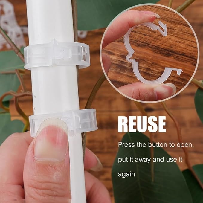 Plant Support Clips 50 PCS Reusable Tomato Clips Plastic Trellis Clips Garden Clips Secured Plastic Plant Clip for Climbing Plants Tomato Grape Vine Vegetables Plant Fixing Clips, 1.18" Inner Diameter