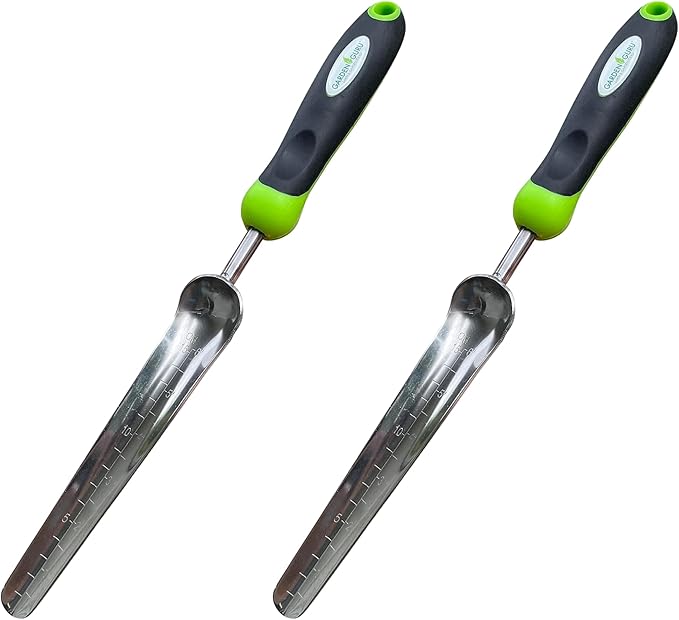 Garden Guru Seed Planting Shovel Trowel Transplanter Widger Stainless Steel Rust Resistant Ergonomic Handle Perfect Hand Dibber Seedling Bulb Planter Tool for Gardening Planting Transplanting (2Pack)