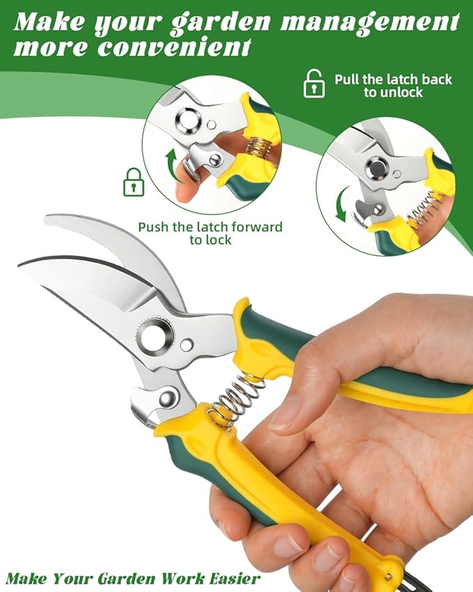 3 Pack Garden Pruning Shears, Stainless Steel Shears, Gardening Shears, Scissors, Garden Clippers, Pruning Snips, Pruning Shears for Gardening Tools (Yellow+Green)