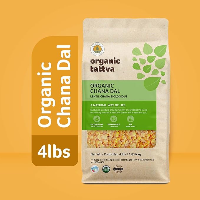 Organic Tattva Chana Dal (4 lbs) - Split Chickpeas Yellow Lentils Organic, Gluten Free, Vegan & Kosher - High Protein Lentils Dry - Pure Garbanzo Beans Dal for Everyday Nutrition - USDA Certified