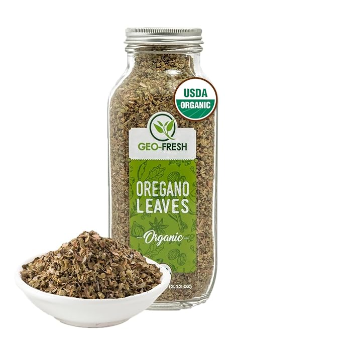 Geo-Fresh Organic Oregano, 2.12 oz (60g) | Seasoning | Best on Pizza, Pasta, Soup, Chicken & many more | Non-GMO, Kosher, 100% Organic, Gluten Free, USDA Certified