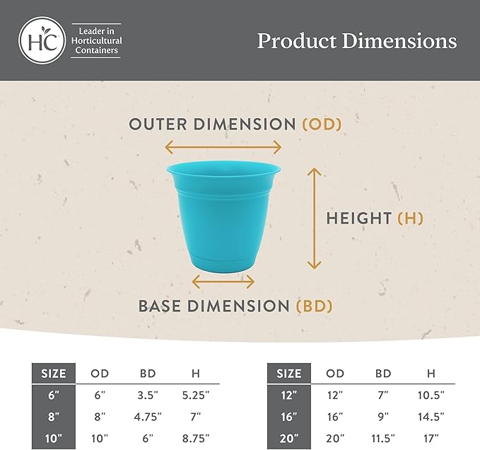The HC Companies 12 Inch Eclipse Round Planter Pots with Drainage Holes & Attached Saucer, Lightweight UV-Resistant Plastic Indoor & Outdoor Planters, 2-Pack Flower Pots, Garden Home Decor, Slate Blue