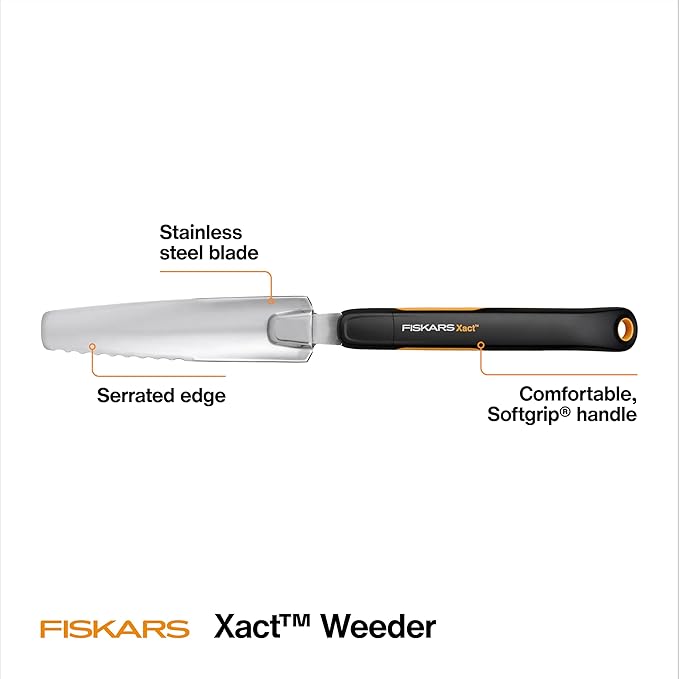 Fiskars Xact Hand Weeder, Garden Tool, Stainless Steel Blade with Sharpened and Serrated Edge for All Gardening Tasks, SoftGrip Handle