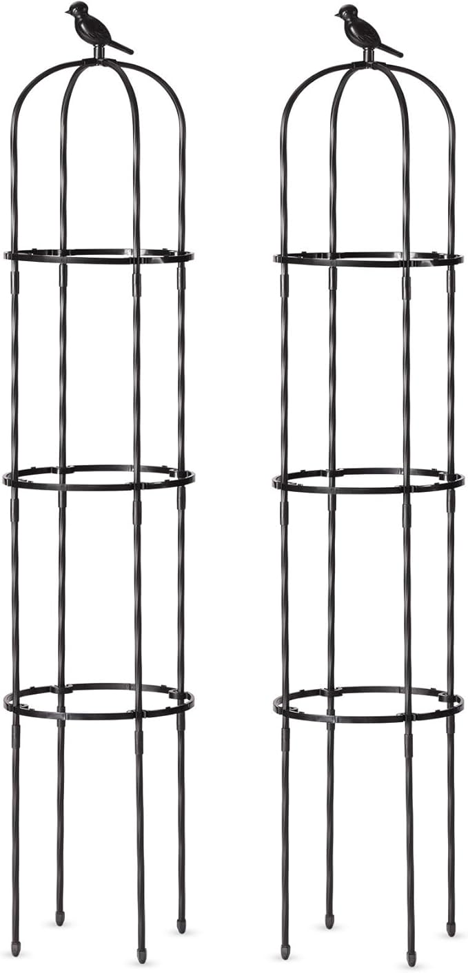 Garden Trellis Obelisk for Climbing Plants, Lightweight Metal Plant Support for Roses Clematis Vines, Rustproof Decorative Trellis for Outdoor Garden Patio Planter, Black, 2 Pack