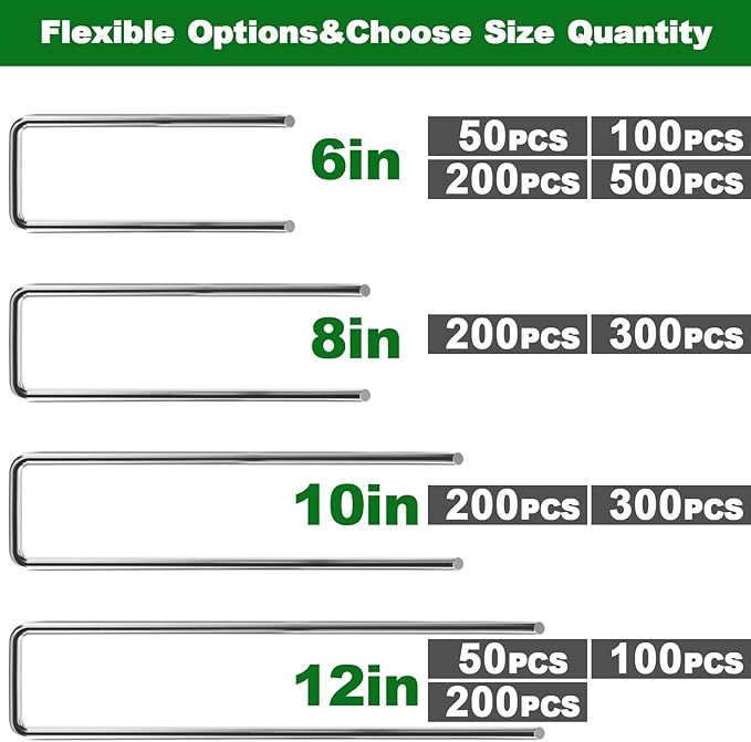 AMAGABELI 8 Inch 200 Pack Galvanized Landscape Staples 11 Gauge Anti-Rust Heavy Duty Garden Stakes Plant Cover Spikes U-Shaped Sod Pins Fence Stakes for Weed Barrier,Irrigation Tubing,Lawns,Decoration