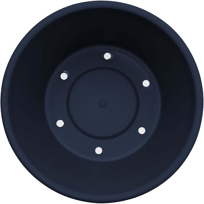 Bloem Terra 8" Diameter Round Navy Resin Planter Pot with Drainage Holes for Indoor and Outdoor Gardening