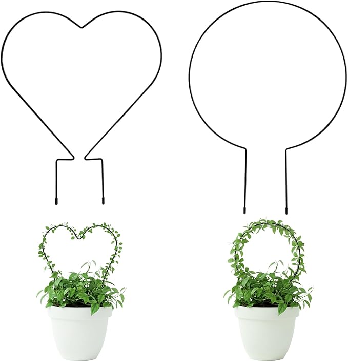 Trellis for Potted Plants, Small House Plant Support, Indoor Plant Trellis for Climbing Plants (Circle and Heart Shape)