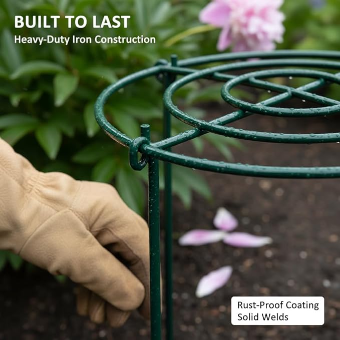 DAYUMKOU 8 Pack Peonies Cages and Supports, 11.5" Wide x 16" High Plant Support Stakes, 4 Legs Plant Cages & Supports with Removable Grid for Peonies Roses Tomato Hydrangea Strawberry