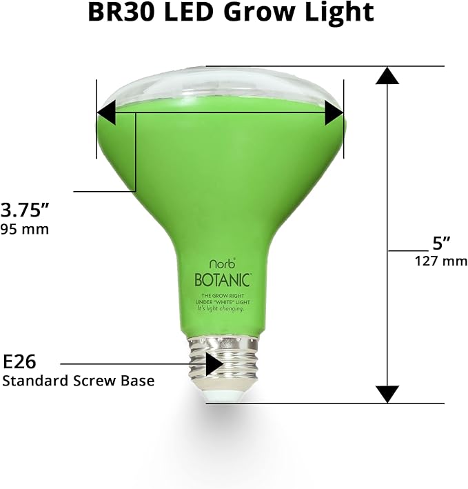 Norb NorbBOTANIC BR30 LED Grow Light – Full-Spectrum Sunlight Bulb for Indoor Plants - 14W Energy-Efficient Grow Lamp for Indoor Houseplants, Herbs, Seedlings & Tropical - E26 Base (2-Pack)
