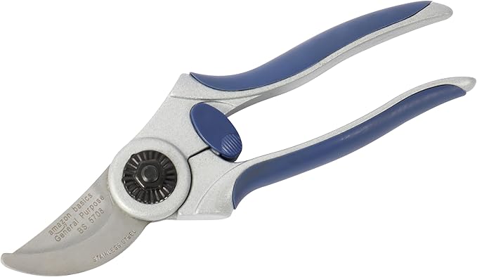 Amazon Basics Professional Bypass Pruning Shears, Lightweight Garden Clippers for Cutting Flowers, Trimming Plants, 7-inch Steel Garden Scissors, Blue