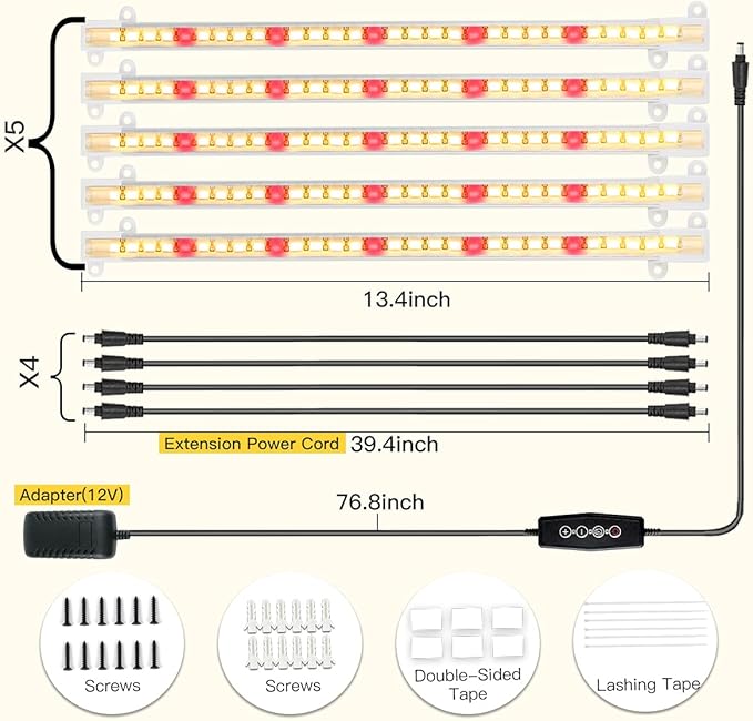 GYTF Grow Light Strips, LED 150-Bulb 3500K Dimmable Full Spectrum Plant Growing Lamp Bars for Indoor Plants Hydroponic Veg Succulent Seedling, Daisy-Chain Design