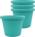 The HC Companies 8 Inch Prima Round Planter Pots with Drainage Holes and Rolled Rim, Lightweight UV-Resistant Plastic Indoor & Outdoor Planters, 4-Pack Flower Pots for Garden & Home Decor, Dusty Teal