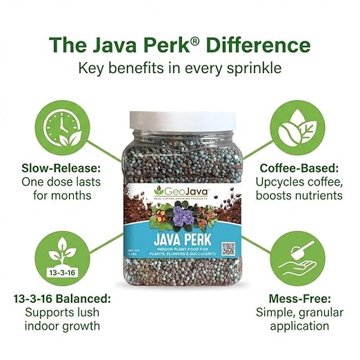 Java Perk Indoor Plant Food: A Slow‑Release Fertilizer with Complete NPK & Micro-Nutrients with Real Coffee for Houseplants, Indoor Herbs & Container Gardens - Odorless, Easy & Long‑Lasting (2 lb)