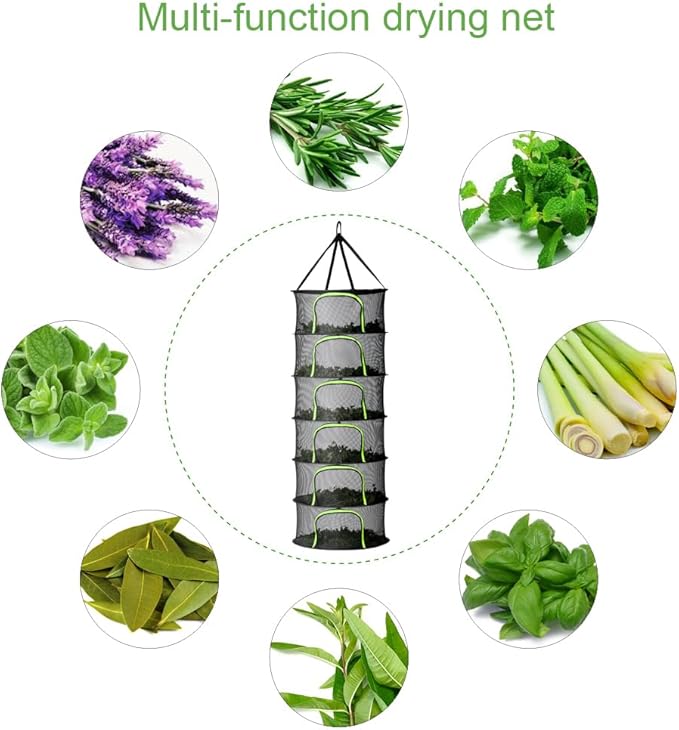 Herb Drying Rack Hanging Mesh 6 Layer - Ht 40", W 23.4"- with Double-Zipper, Garden Pruning Shear, S Hook, for Drying Herbs, Plants, Seeds, Buds | Outdoor, Hydroponics Herb Dryer Hanging Rack