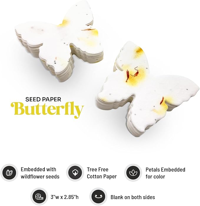 50pcs Large Yellow Butterfly Seed Paper – Plantable & Writable Wildflower, Gift for Mom This Mother’s Day, Use for Shower Favors, Weddings, Party Favors or Life Events