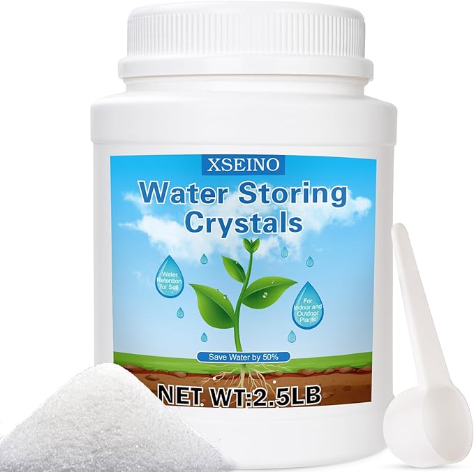 XSEINO 2.5LB Soil Moisture Crystals Water-Absorbing Hydrogel for Plants Solves Over and Under-Watering, Long-Lasting Water Retention to Keep Soil Moist Polymer Water Storage Crystals