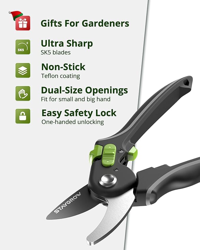 Gardening Scissors, Sharp Plant Trimming Scissors for Precise Cuts, Stainless Steel Pruning Shears Bonsai Clippers, 8.5" Bypass Garden Shears & 6.5" Straight Trimming Scissors 2 Pack