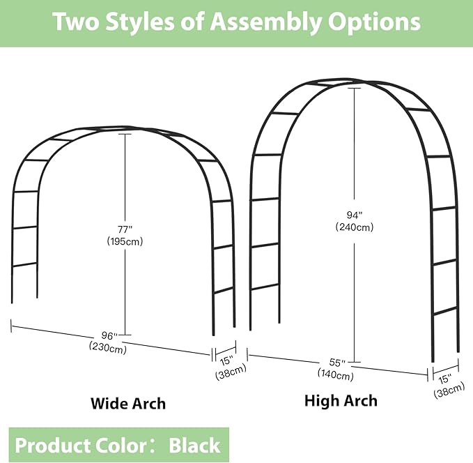 RUBFAC 7.8ft Garden Arch Trellis for Climbing Plants Outdoor, Metal Arch Frame Garden Arbors and Arches, Outdoor Archway for Flower Vines Wedding Bridal Party Decoration, Black