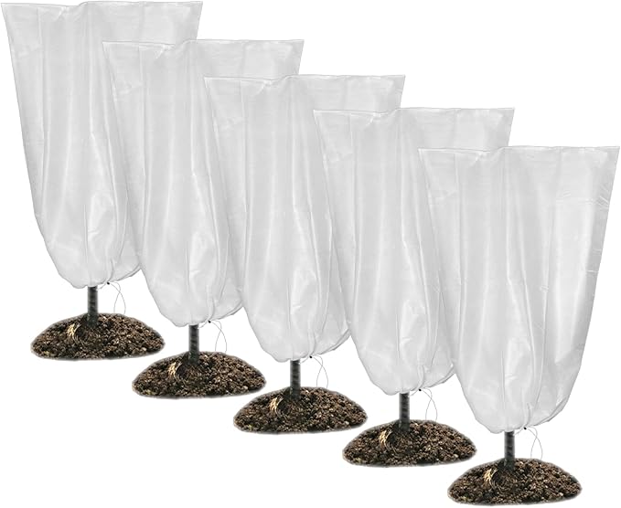 SKARUMMER Winter Plant Covers Freeze Protection 23.6x31.5 Inch Garden Frost Tree Blanket Shrub Covers with Drawstring for Cold Weather Frost Protection Sun Protection (5 Pack)