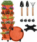 7 Tier Vertical Strawberry Planter-Tower Stackable Herb Planter Stacking Garden Planters Pot Outdoor with Tools Mover for Growing Flowers, Vegetables and Succulents, Red