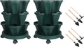 GameXcel Vertical Planter 3 Tier Stackable Planters Garden Planters Strawberry Herb Flower and Vegetable Planter Indoor Outdoor Gardening Pots with Removable Wheels and Tools 2-Pack