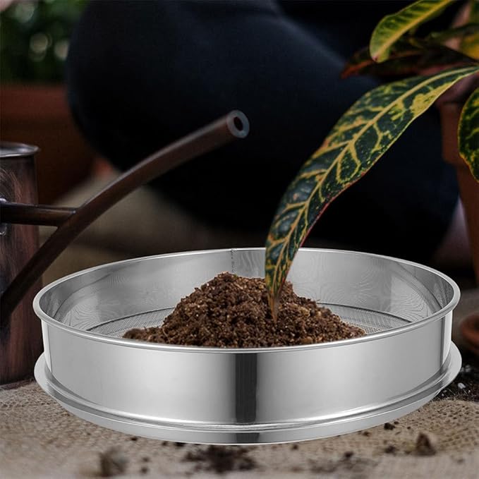 Yardwe Soil Sifter Stainless Steel Mesh Garden Sieve for Potting Soil Compost Rock Screening and Bonsai Preparation 2Mm Mesh