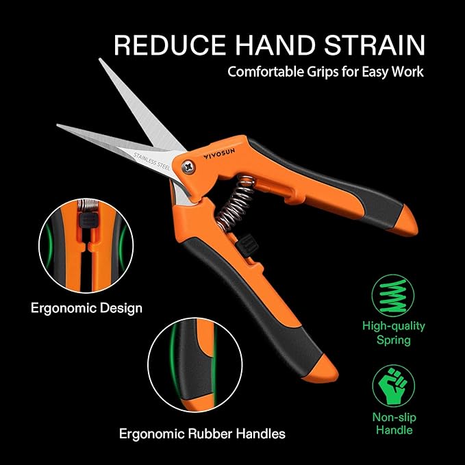 VIVOSUN 3-Pack 6.5 Inch Gardening Scissors Hand Pruner Pruning Shear with Straight Stainless Steel Blades Orange