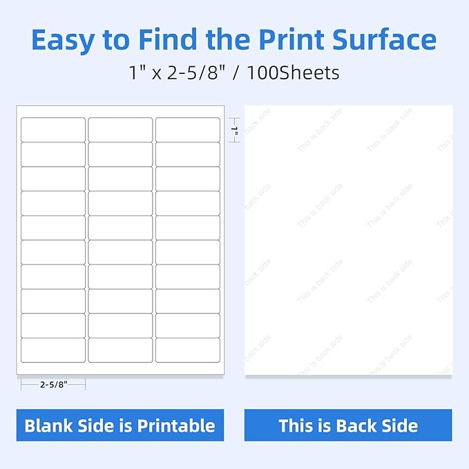 Printholic 3000 30 Per Sheet Self Adhesive 1" x 2-5/8" Address Shipping Labels for Laser & Inkjet Printers, 100 Sheets, 30 Per Labels Per Page