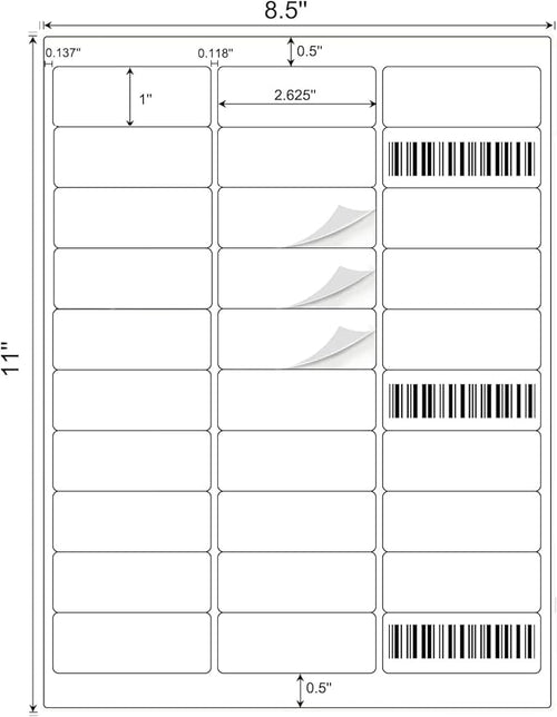 1" x 2-5/8" Shipping Address Labels 3000 Label Stickers Paper for Laser/Inkjet Printer 30 per Page Printable Mailing Labels - Matte, 100 Sheets