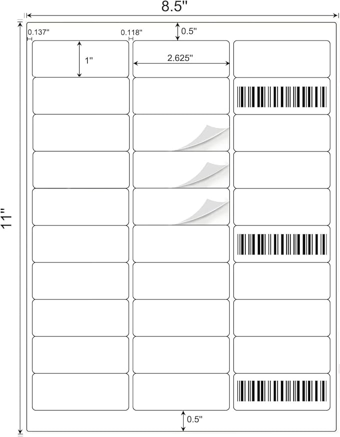 1" x 2-5/8" Shipping Address Labels 1500 Label Stickers Paper for Laser/Inkjet Printer 30 per Page Printable Mailing Labels - Matte, 50 Sheets
