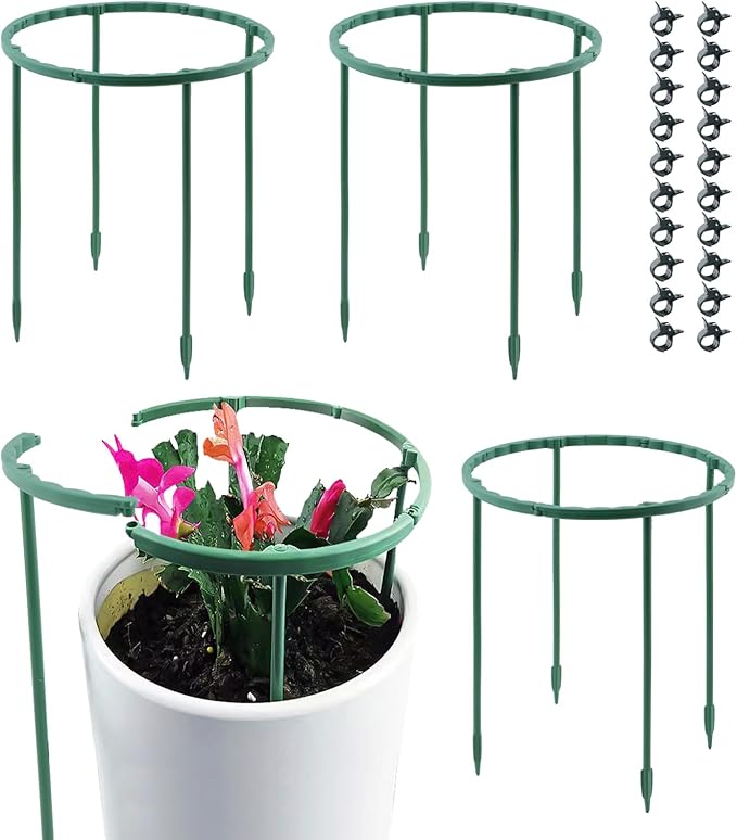 12 Pack Plant Support Stake,Half Round Plant Support Ring with 20 Pcs Clips,Plastic Plant Cage Plant Cage Holder for Small Plant Flower Vegetable,Indoor Leafy Plants(green,Size:9.45 x 5.51inch)