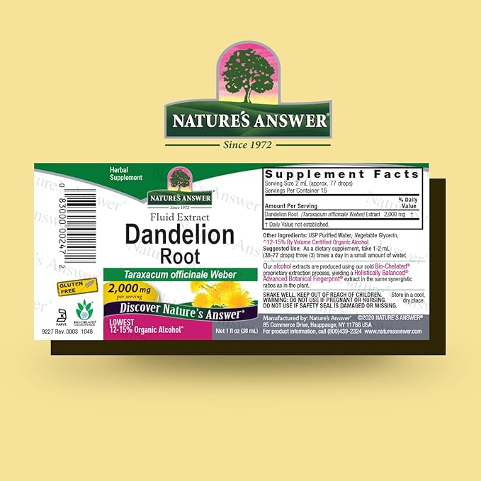 Answer Dandelion Root | Supports Healthy Liver Function | Low Organic Alcohol -Gluten-Free Kosher Certified- nonGMO 1oz