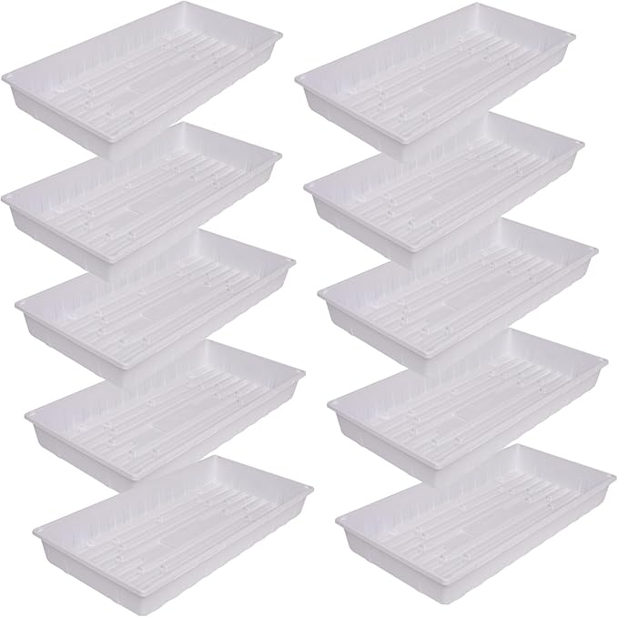 SUNPACK 10" x 20" Extra Strength Plastic Seed Starting Tray, White, 2.5" (Pack of 10) - No Drainage Holes, Ideal for Greenhouses or Indoor Gardening - Made of BPA-Free Plastic