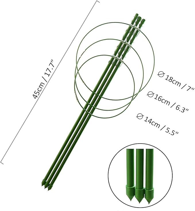 Tomato Cage Plant Support Cages for Garden, Upgrade Garden Plant Stakes with Adjustable Rings, Plants Trellis for Tomato, Flower, Climbing Plants, with Plant Tie and Clips 3 Pack 18 inches
