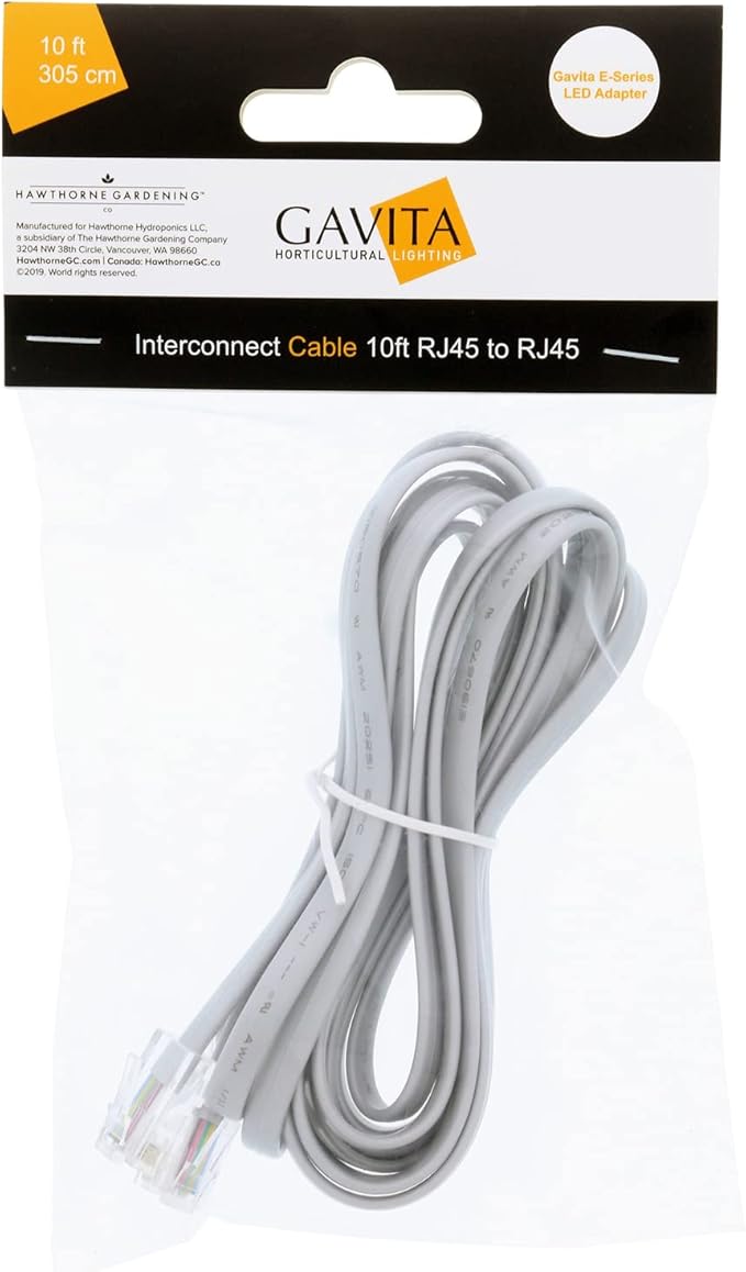 Gavita E-Series LED Adapter Interconnect Cable, 10 ft., RJ45 to RJ45