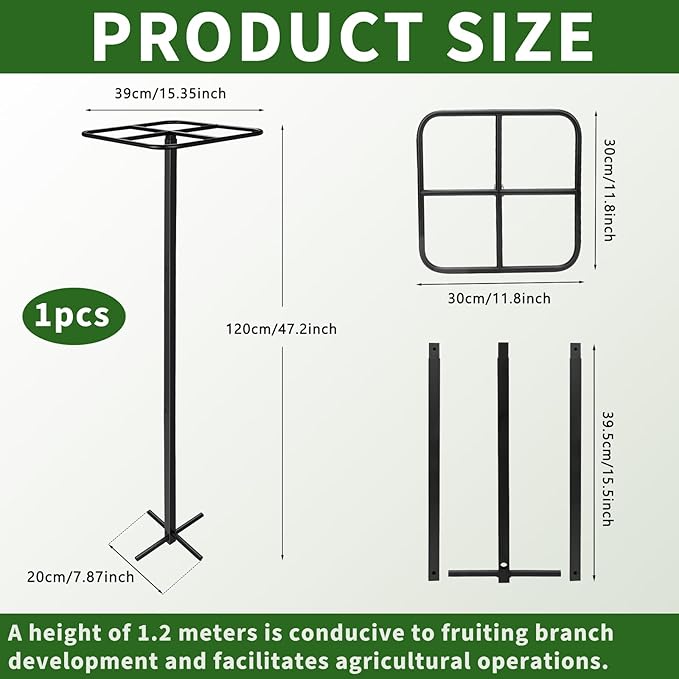 1 Pcs Heavy Duty Dragon Fruit Trellis 12"x12"x50", Adjustable Metal Dragon Plant Support Stand, Durable Vertical Trellis for Climbing Plants, No-Hammer Assembly for Outdoor Garden(Square)