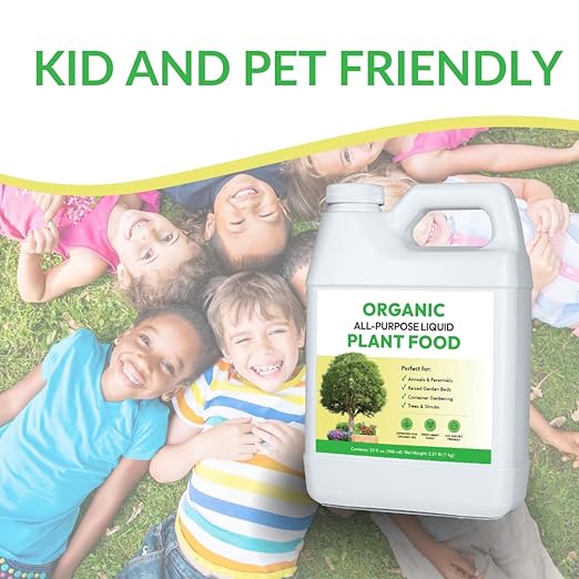 Organic All-Purpose Liquid Plant Food - Use on All Outdoor Plants: Flower Beds, Vegetable Gardens, Container Gardening | Concentrated Liquid Fertilizer Alternative (32oz, Mixes to 32 Gallons)