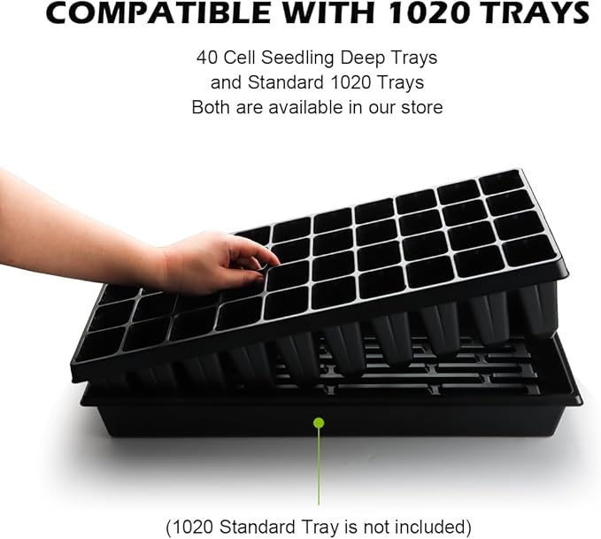 RooTrimmer 10 Pack 40 Cell Seed Starter Trays - Extra Deep 3.9" Plastic Nursery Trays, 20" x 10"，Fits Standard 1020 Flats, for Planting Seedlings, Propagation, Seed Germination and 1020 Flats Inserts