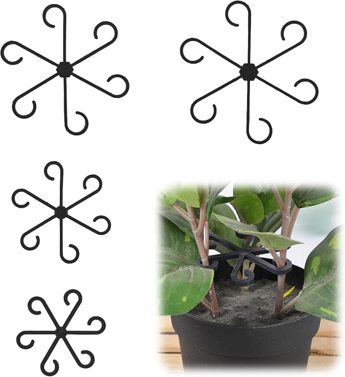 4 PCS Plant Stabilizer for Indoor Plants, 4 Sizes Climbing Houseplant Stem Support, Plastic Plant Climbers Stem Holders Reusable Climbing Plants Stakes for Indoor Outdoor Growth Accessories (Black)