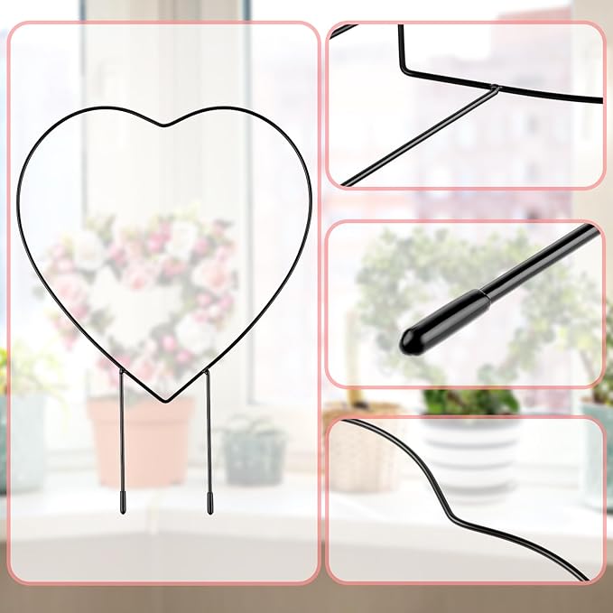 2 PCS Small Trellis for Potted Plants Outdoor Indoor, Metal Stackable Garden Trellis Houseplant Wire Stake with Black Rust Proof Coating for Decorative Vines Flowers Ivy Plant Support (Heart, 12in)