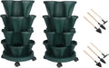 GameXcel Vertical Planter 4 Tier Stackable Planters Garden Planters Strawberry Herb Flower and Vegetable Planter Indoor Outdoor Gardening Pots with Removable Wheels and Tools 2-Pack