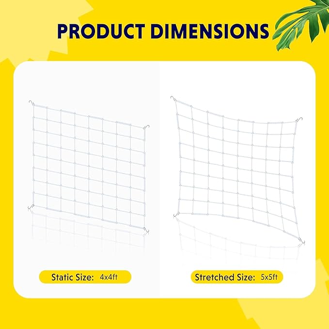 iPower 5x5FT Flexible Elastic Trellis Netting with Hooks Tent Grow Room, Flowers, Vegetables, Climbing Plants Support, 5' x 5', White