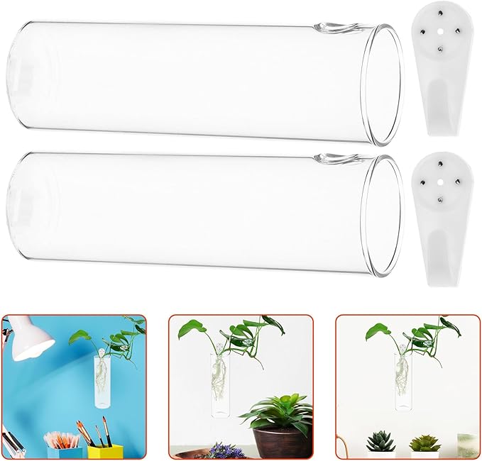 Milisten 2Pcs Wall Hanging Flower Vase Set 5.90X1.85X1.85In Clear Glass Test Tube Vases for Hydroponic Plants Decorative Wall Planter for Home Kitchen