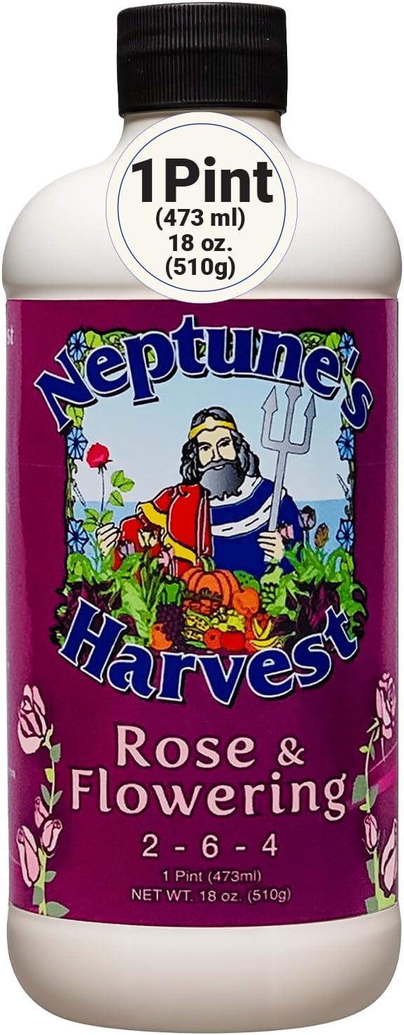 Neptune's Harvest Rose & Flowering Fertilizer (2-6-4) - 18oz Pint - Organic Liquid Food for Vibrant Blooms & Growth - Promotes Healthy Foliage - Ideal Fertilizer for Indoor & Outdoor Use