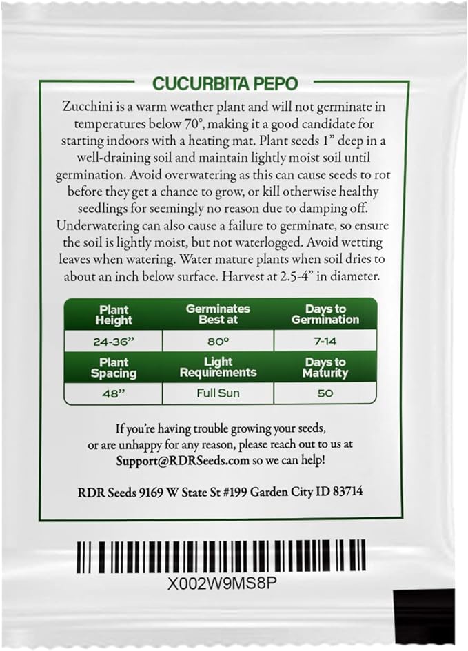 Round Zucchini Seeds for Planting - Heirloom, Non-GMO, USA Grown Seeds in Premium Waterproof Packaging with Plant Information and Instructions - Cucurbita Pepo