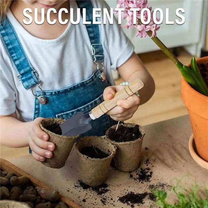 6 PCS Mini Gardening Tool Set, Shovel, Spade, Rake Kit with Ergonomic Wooden Handles for Planting, Weeding and Cultivating, Kid Gardening Plant Tool for Cactus Herbs Indoor Miniature Plants(2 Sets)